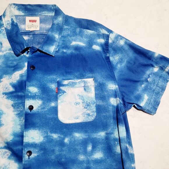 Levi's Tie Dye Short Sleeve Button Front Shirt Men's 2XL Blue Whitr NWOT - Picture 1 of 11